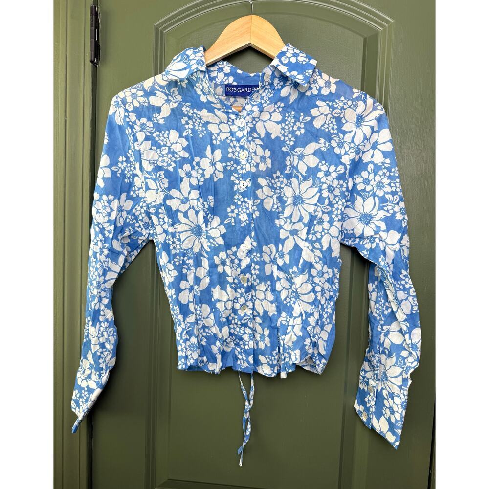 NWT Ro's Garden Clara Lightweight Floral Shirt Top Blouse Light Blue Catania XS